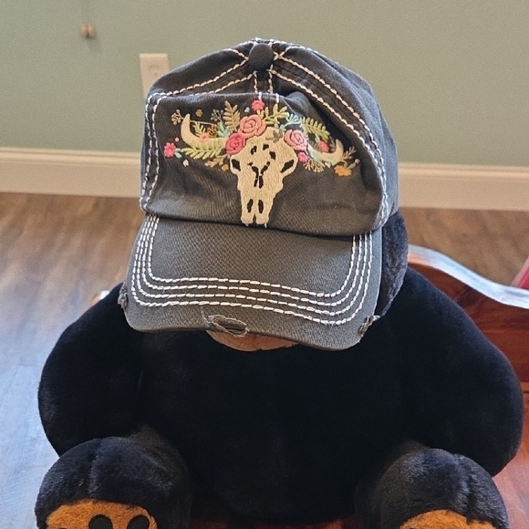 KBETHOS Cap Black with Floral Skull Embroidery - Picture 1 of 5